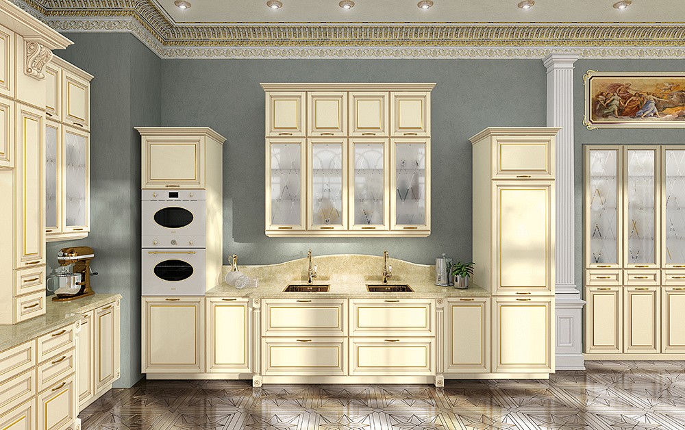 Кухня Виконт ваниль с золотой патиной