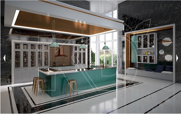 дизайн кухни в бело-зеленых тонах