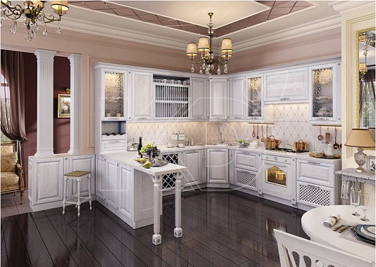 Белый фасад кухни классика