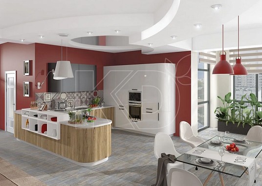 Белая кухня в сочетании с деревом