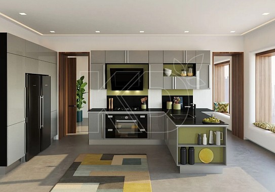 Угловые кухни зеленых оттенков